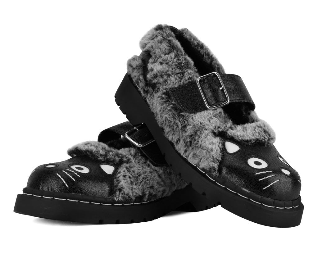 Black & Grey Furry Kitty Mary Jane - T.U.K. Shoes