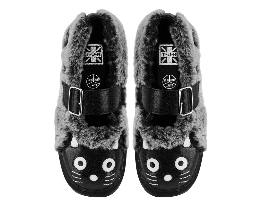 Black & Grey Furry Kitty Mary Jane - T.U.K. Shoes