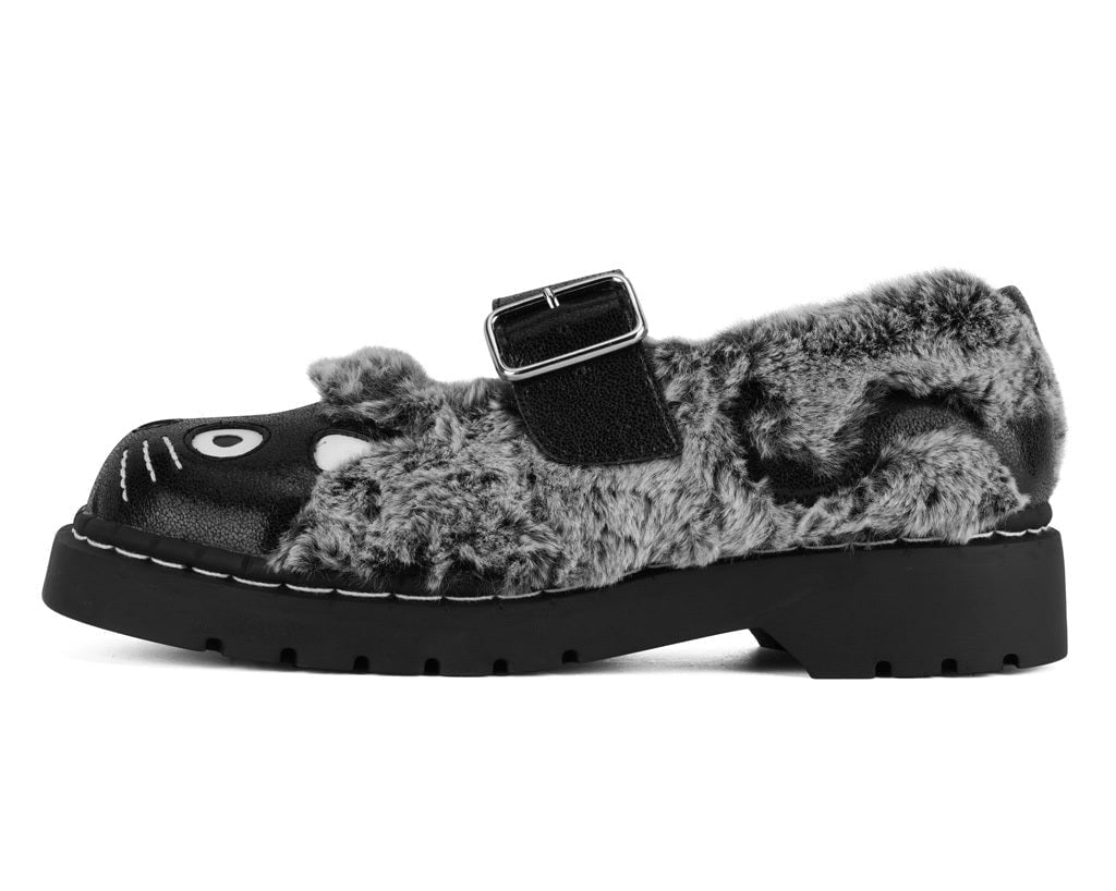 Black & Grey Furry Kitty Mary Jane - T.U.K. Shoes