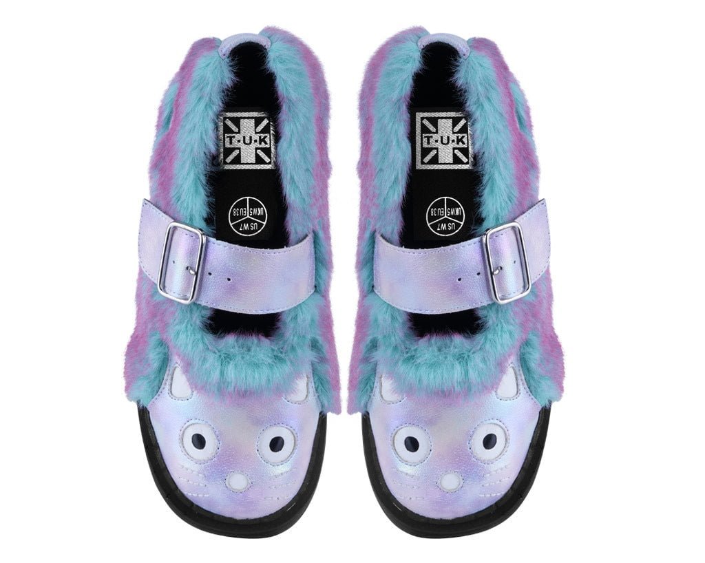 Teal & Pink Furry Kitty Mary Jane - T.U.K. Shoes