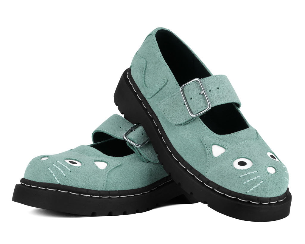 Pale Blue Suede Kitty Mary Jane - T.U.K. Shoes