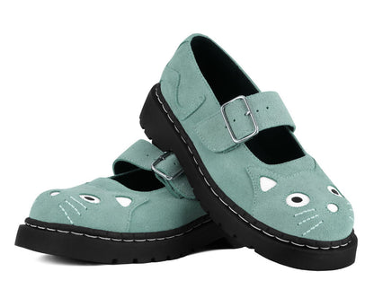 Pale Blue Suede Kitty Mary Jane - T.U.K. Shoes