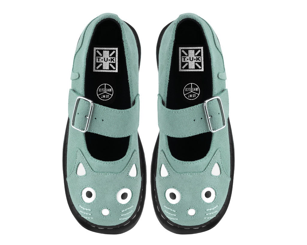 Pale Blue Suede Kitty Mary Jane - T.U.K. Shoes
