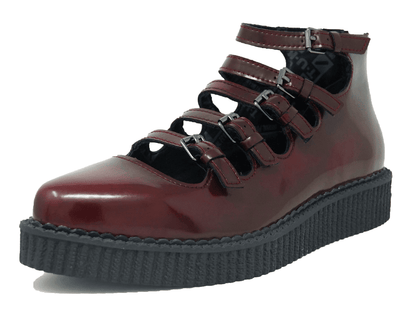 A9902L Burgundy Rub-Off Multi Strap Pointed Mary Jane - T.U.K. Shoes