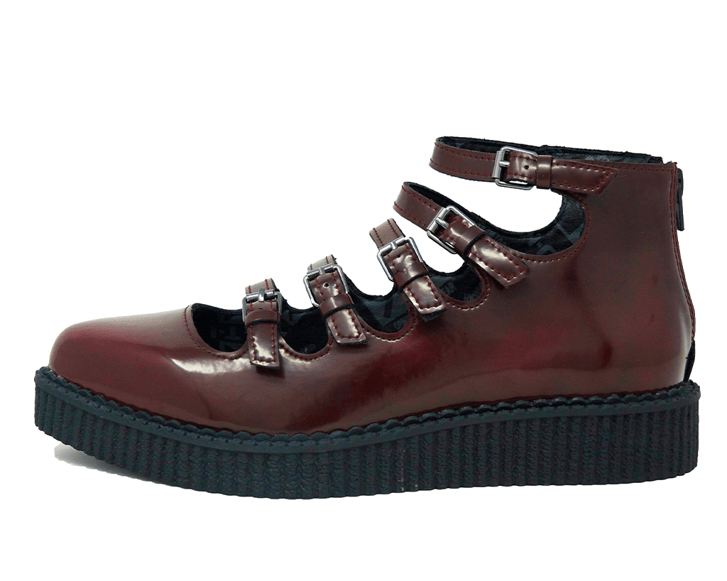 A9902L Burgundy Rub-Off Multi Strap Pointed Mary Jane - T.U.K. Shoes