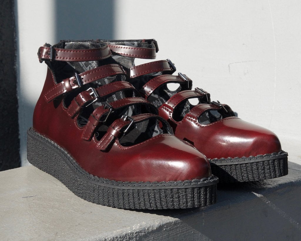 A9902L Burgundy Rub-Off Multi Strap Pointed Mary Jane - T.U.K. Shoes