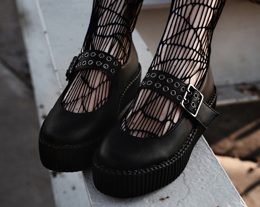 V9595L Black TUKskin™ Mary Jane Viva Mondo Creeper - T.U.K. Shoes