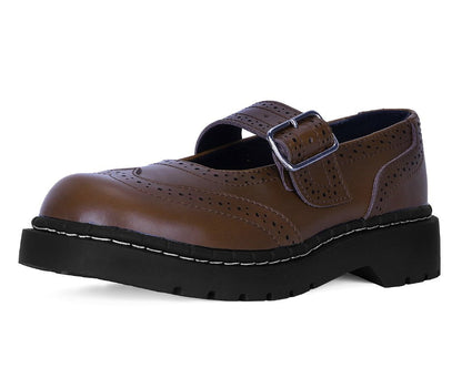 T2349 Brown Leather Brogue Mary Jane - T.U.K. Shoes