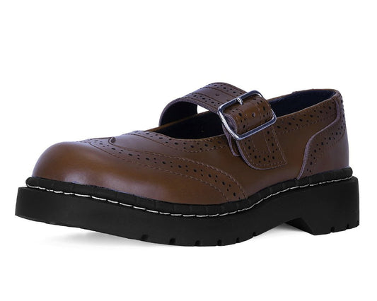 T2349 Brown Leather Brogue Mary Jane - T.U.K. Shoes