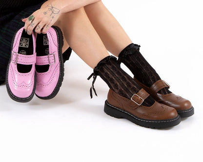 T2349 Brown Leather Brogue Mary Jane - T.U.K. Shoes