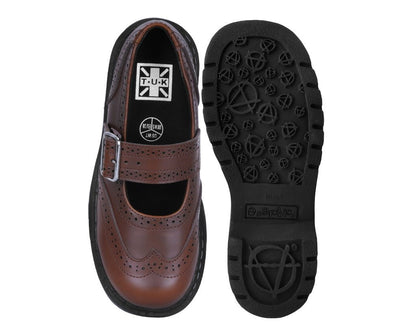T2349 Brown Leather Brogue Mary Jane - T.U.K. Shoes