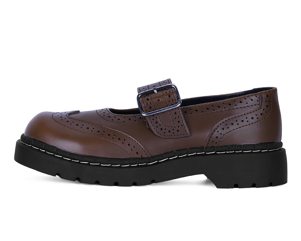 T2349 Brown Leather Brogue Mary Jane - T.U.K. Shoes