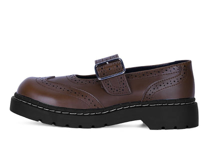 T2349 Brown Leather Brogue Mary Jane - T.U.K. Shoes