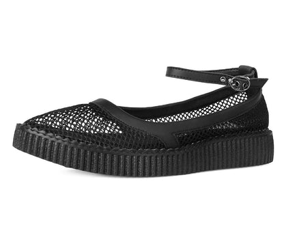 A3211L Black Fishnet Pointed Ballet Creeper - T.U.K. Shoes