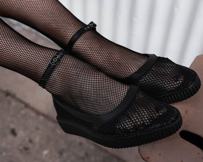 A3211L Black Fishnet Pointed Ballet Creeper - T.U.K. Shoes
