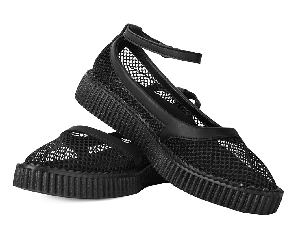 A3211L Black Fishnet Pointed Ballet Creeper - T.U.K. Shoes