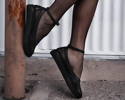 A3211L Black Fishnet Pointed Ballet Creeper - T.U.K. Shoes