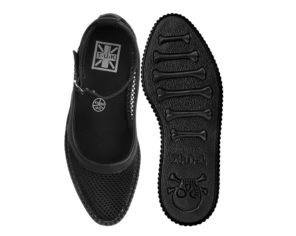 A3211L Black Fishnet Pointed Ballet Creeper - T.U.K. Shoes