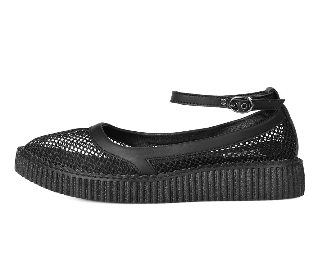 A3211L Black Fishnet Pointed Ballet Creeper - T.U.K. Shoes