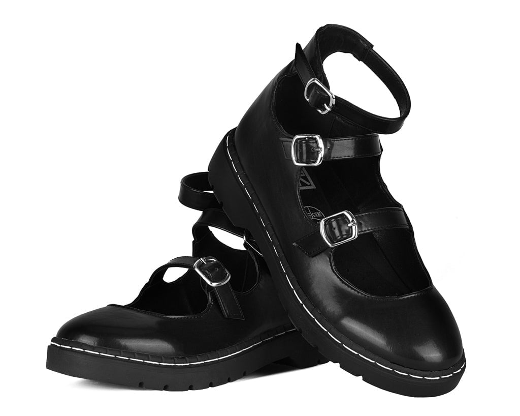 T2354 Black calf TUKskin 3 Strap Mary Jane - T.U.K. Shoes