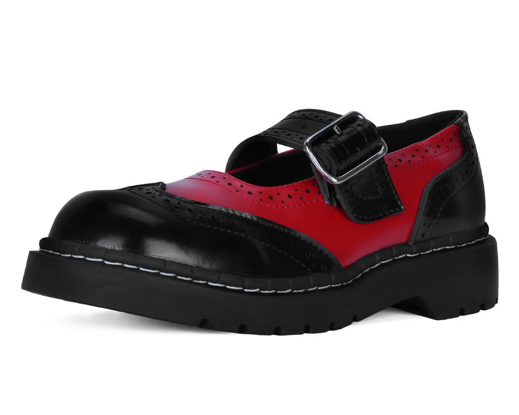T2348 Black & Red Brogue Mary Jane - T.U.K. Shoes