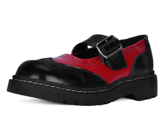 T2348 Black & Red Brogue Mary Jane - T.U.K. Shoes