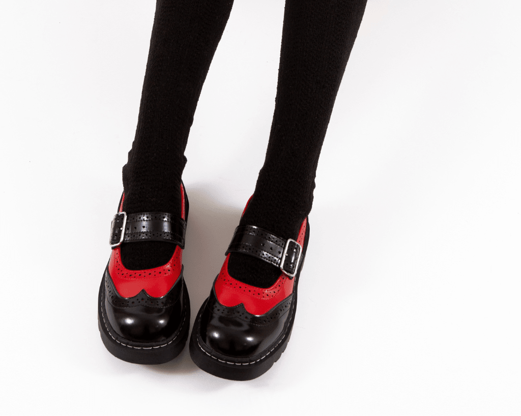 T2348 Black & Red Brogue Mary Jane - T.U.K. Shoes