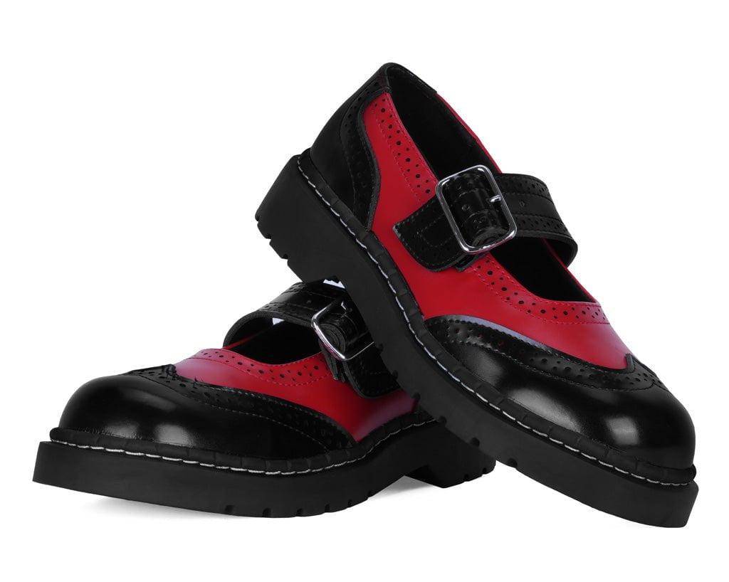 T2348 Black & Red Brogue Mary Jane - T.U.K. Shoes