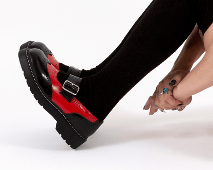 T2348 Black & Red Brogue Mary Jane - T.U.K. Shoes