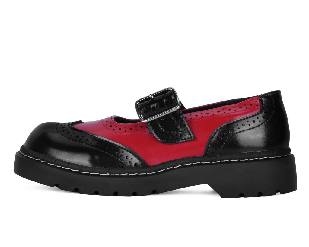 T2348 Black & Red Brogue Mary Jane - T.U.K. Shoes
