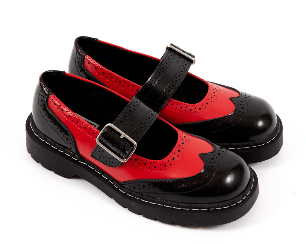 T2348 Black & Red Brogue Mary Jane - T.U.K. Shoes