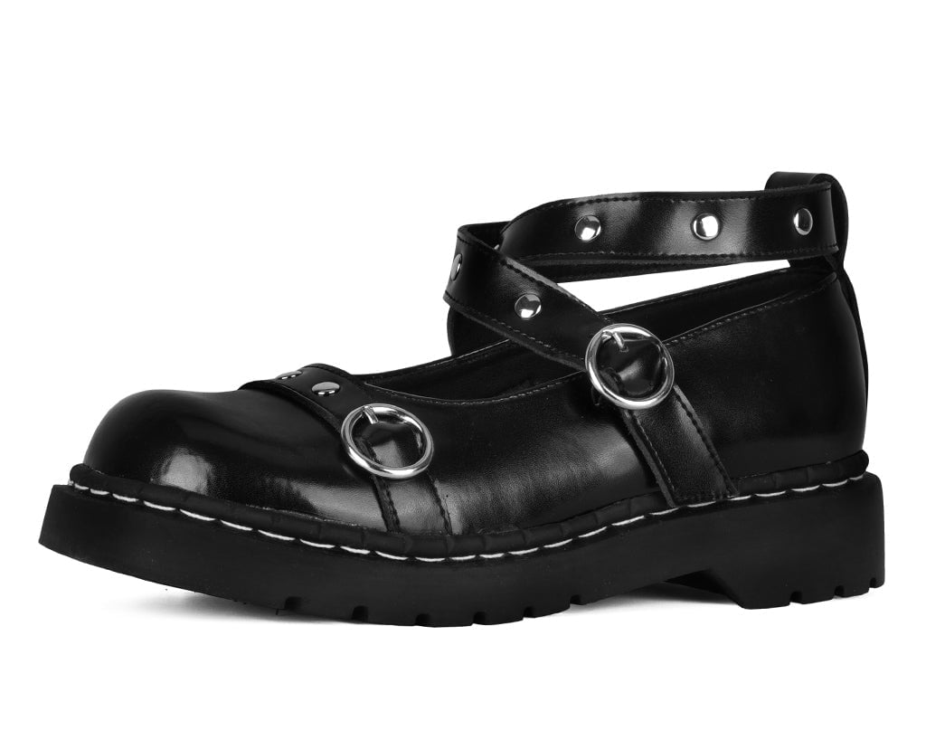 T2355 Black Leather Studded Ankle Strap Mary Jane - T.U.K. Shoes