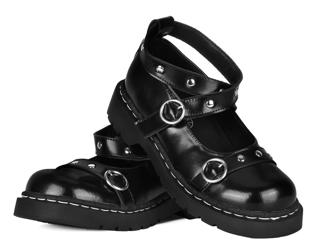 T2355 Black Leather Studded Ankle Strap Mary Jane - T.U.K. Shoes