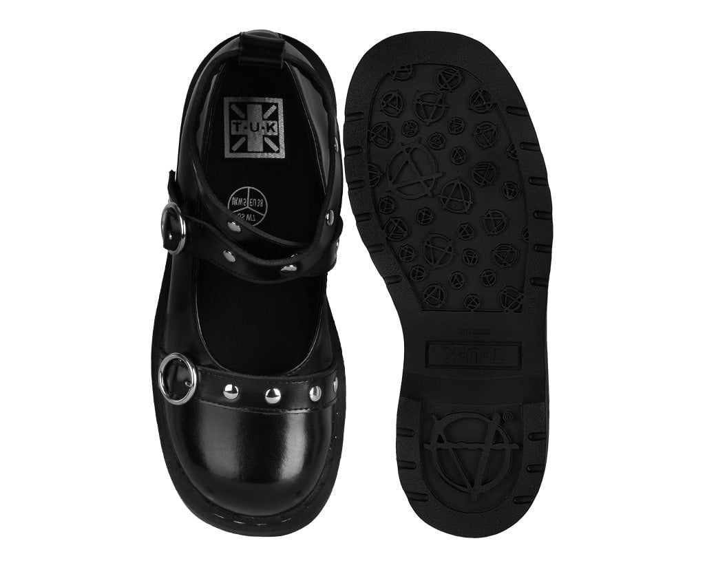 T2355 Black Leather Studded Ankle Strap Mary Jane - T.U.K. Shoes