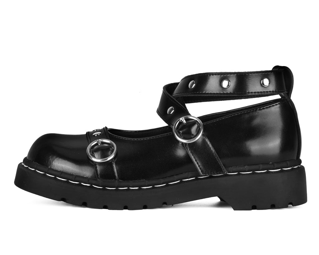 T2355 Black Leather Studded Ankle Strap Mary Jane - T.U.K. Shoes