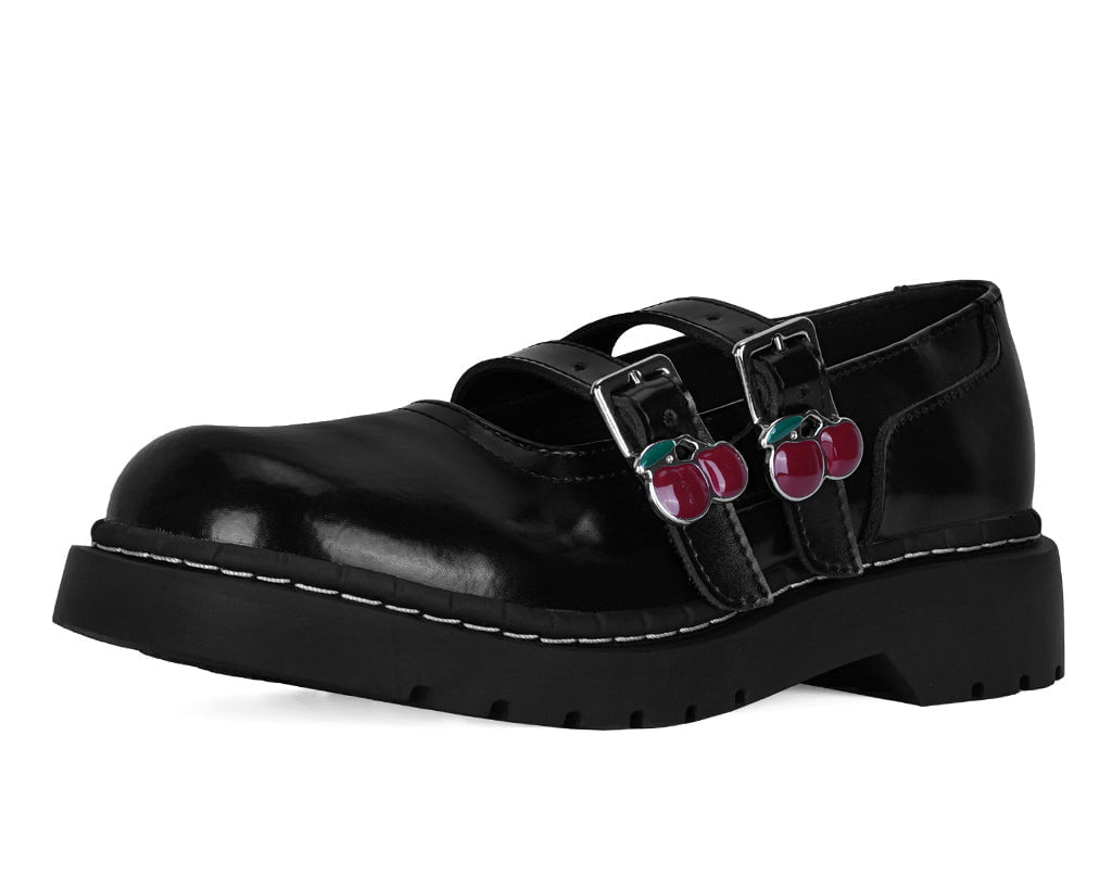 T2345 Black Leather Cherry Buckle Mary Jane - T.U.K. Shoes