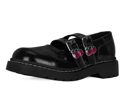 T2345 Black Leather Cherry Buckle Mary Jane - T.U.K. Shoes