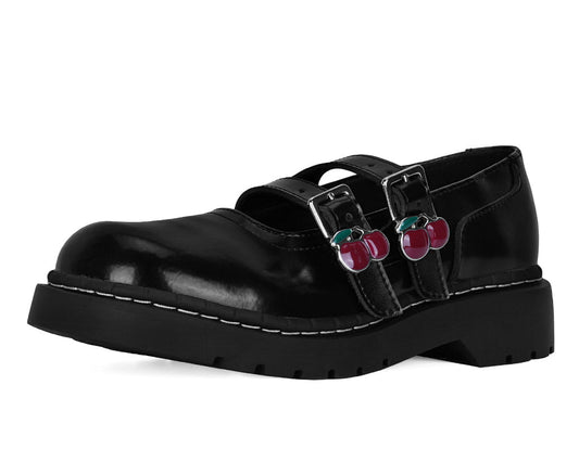 T2345 Black Leather Cherry Buckle Mary Jane - T.U.K. Shoes