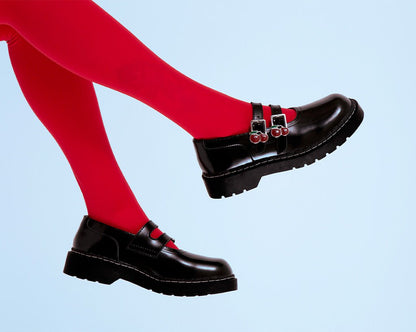 T2345 Black Leather Cherry Buckle Mary Jane - T.U.K. Shoes