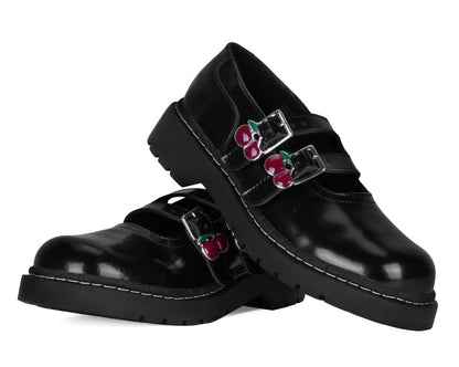 T2345 Black Leather Cherry Buckle Mary Jane - T.U.K. Shoes