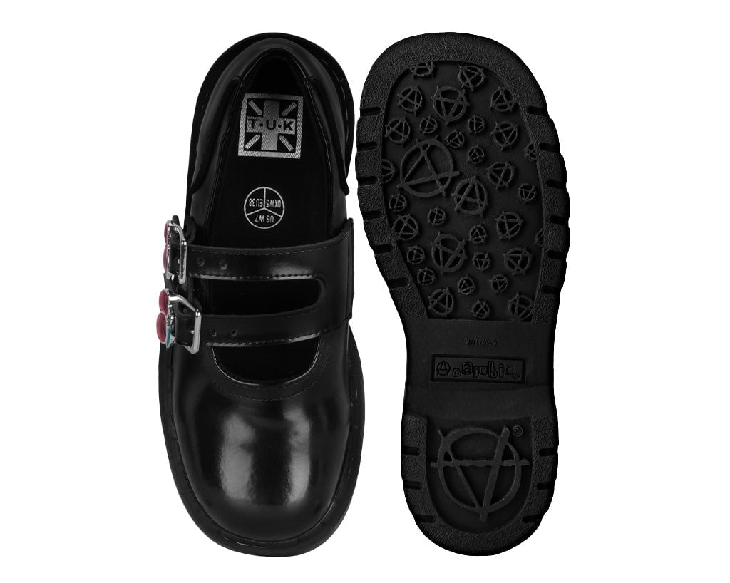 T2345 Black Leather Cherry Buckle Mary Jane - T.U.K. Shoes