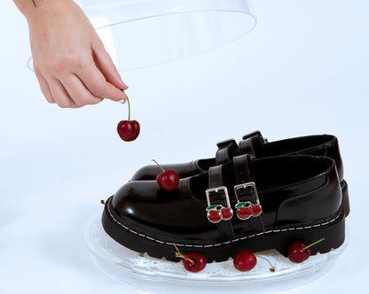 T2345 Black Leather Cherry Buckle Mary Jane - T.U.K. Shoes