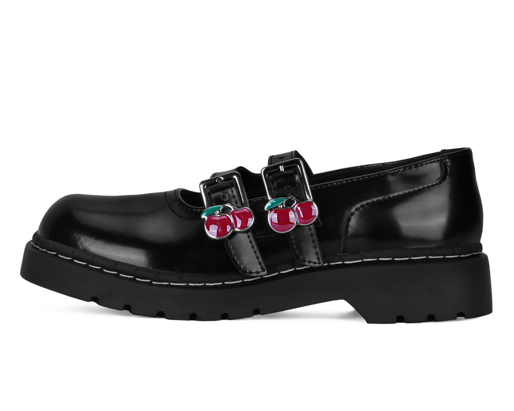 T2345 Black Leather Cherry Buckle Mary Jane - T.U.K. Shoes