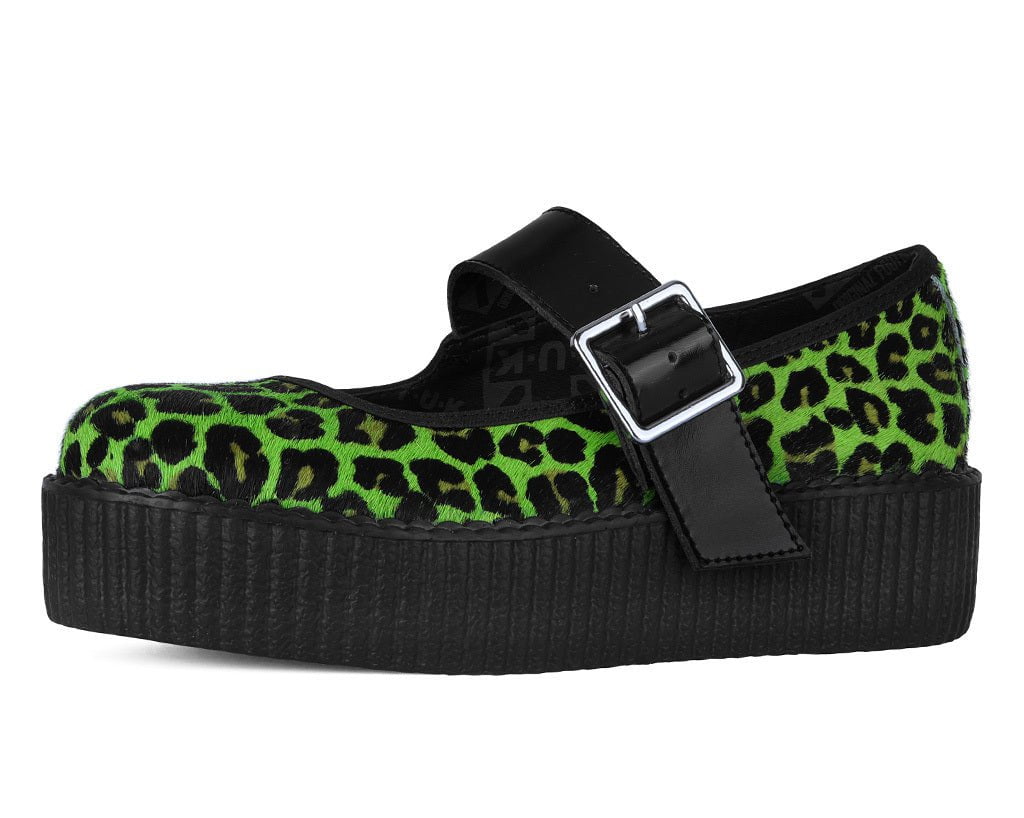 V3413L Green Leopard Cow Hair Mondo Mary Jane - T.U.K. Shoes