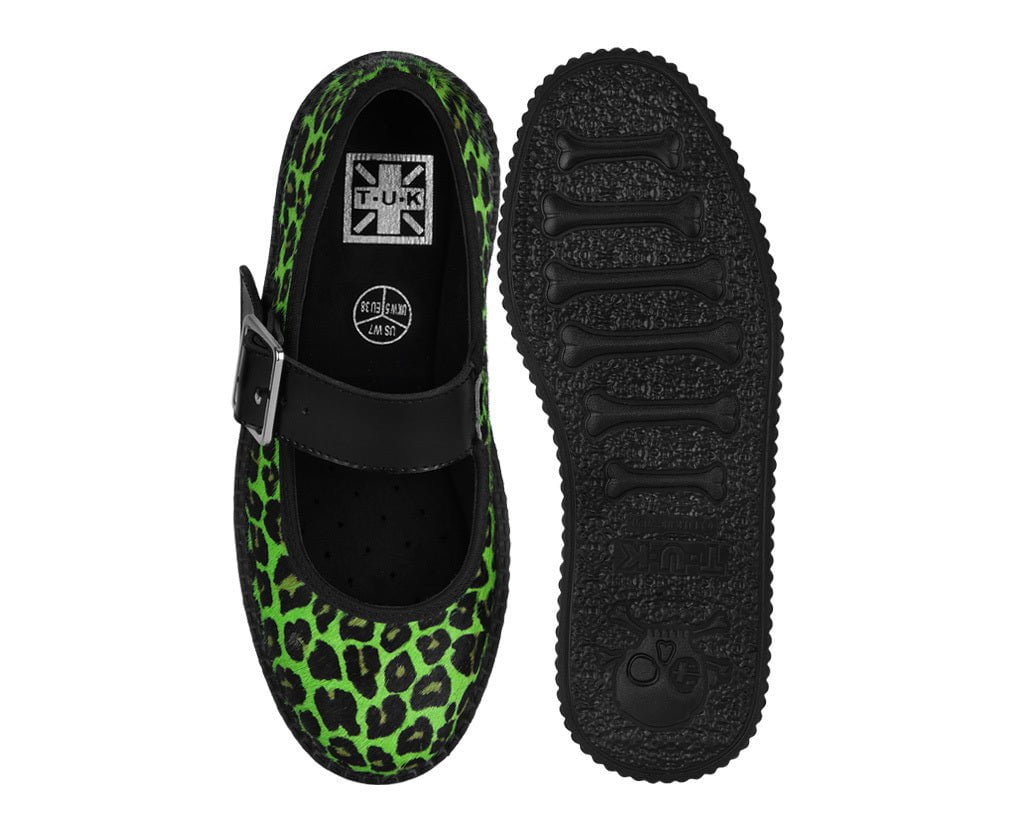 V3413L Green Leopard Cow Hair Mondo Mary Jane - T.U.K. Shoes