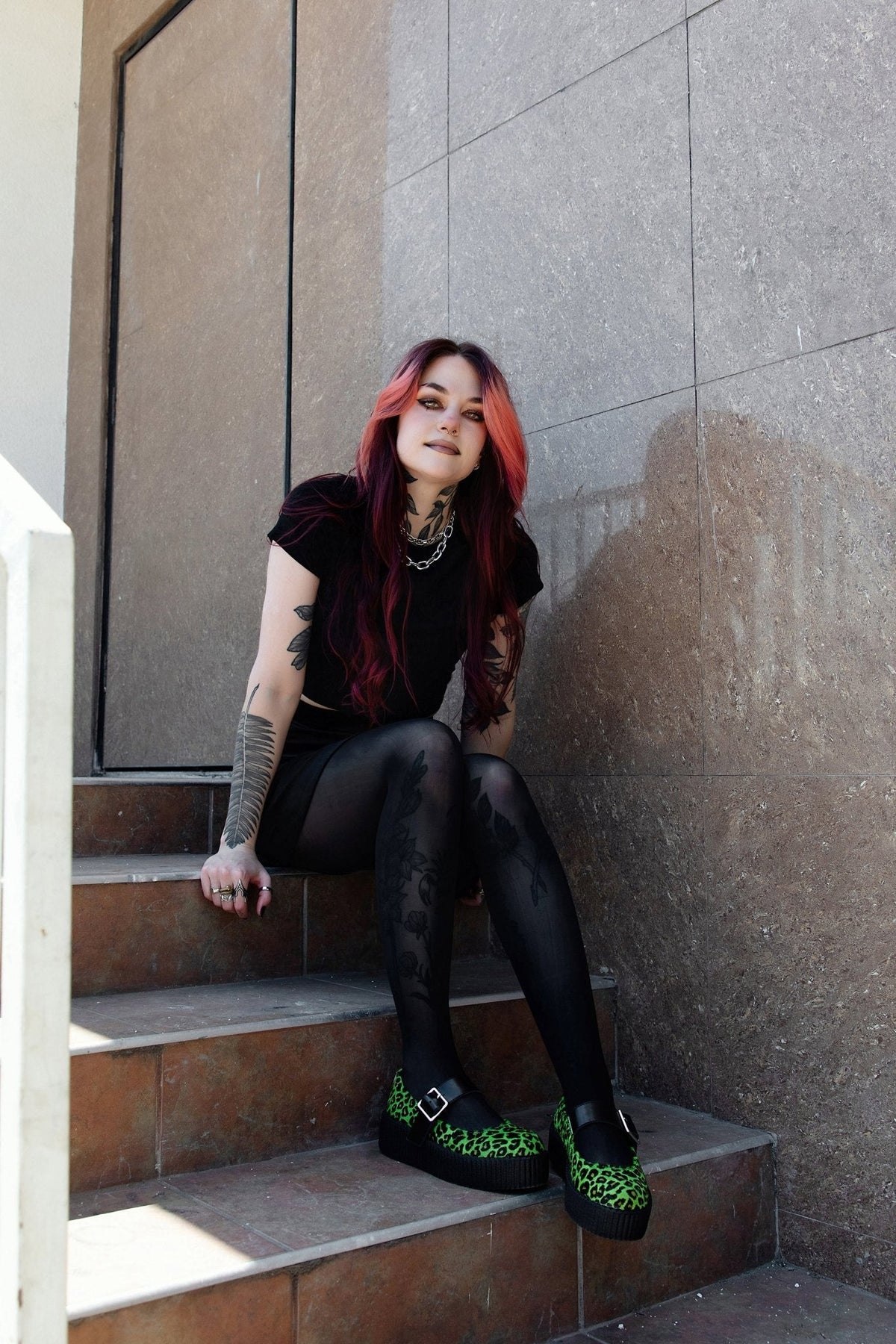 V3413L Green Leopard Cow Hair Mondo Mary Jane - T.U.K. Shoes