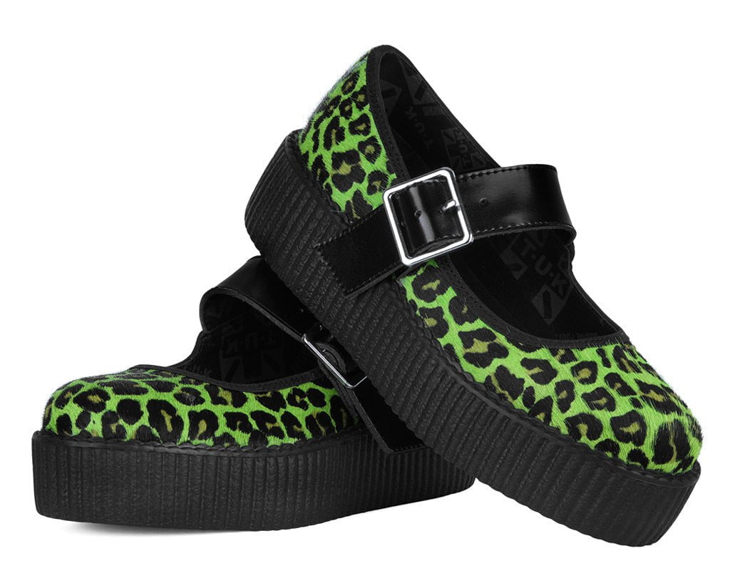 V3413L Green Leopard Cow Hair Mondo Mary Jane - T.U.K. Shoes