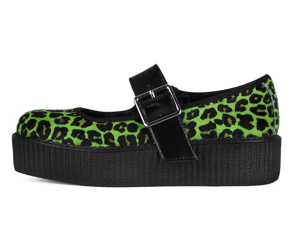 V3413L Green Leopard Cow Hair Mondo Mary Jane - T.U.K. Shoes