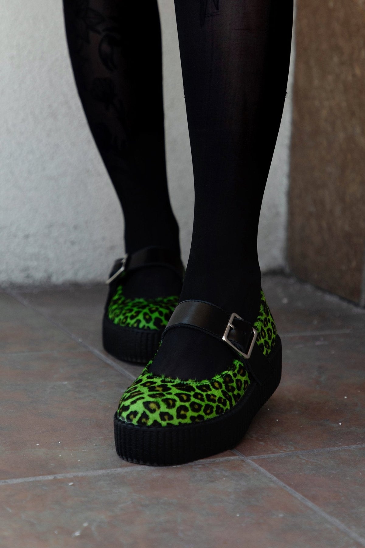 V3413L Green Leopard Cow Hair Mondo Mary Jane - T.U.K. Shoes