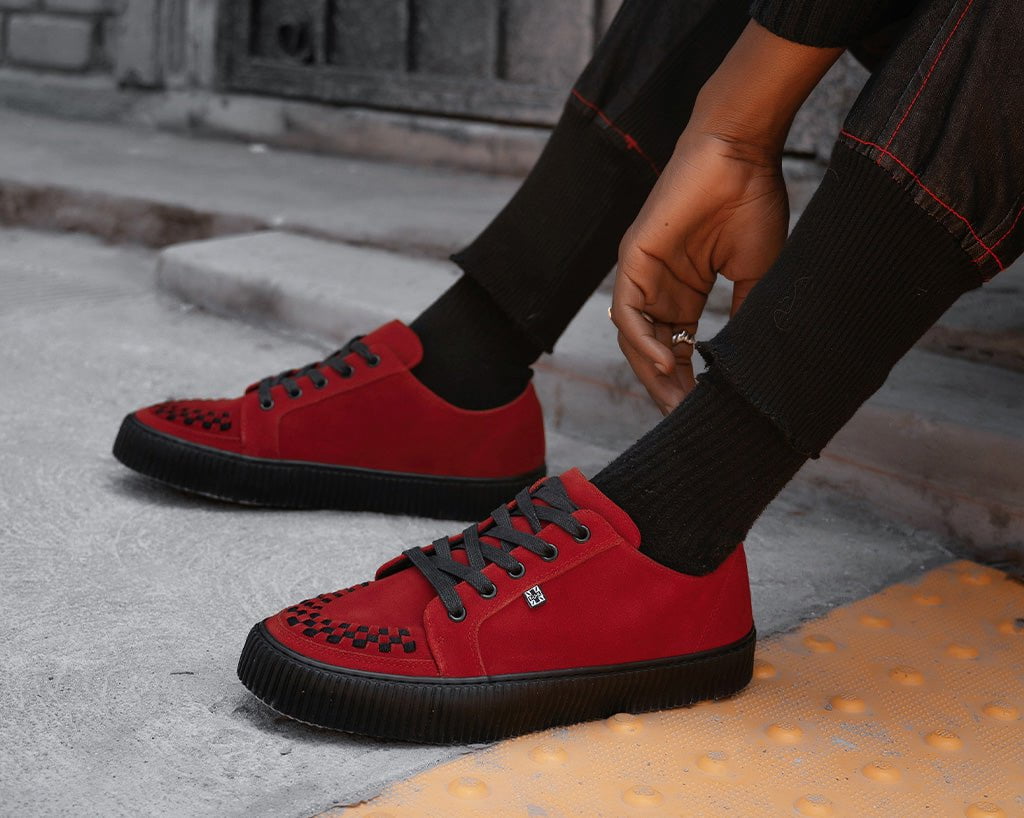 A3316 Red Suede Lace-Up Creeper Sneaker - T.U.K. Shoes